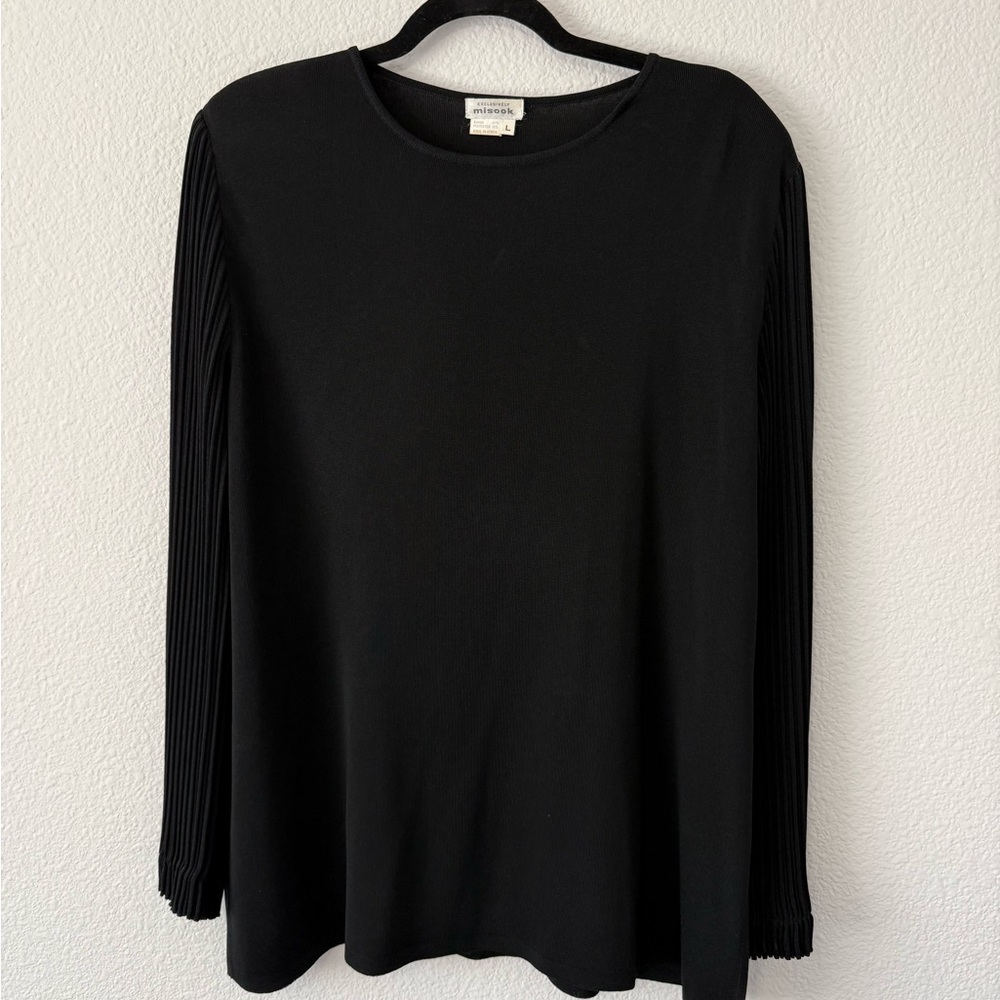 Exclusively MISOOK Top Tunic Black Long Pleated Sleeve Size L S2